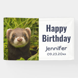 Banderoles Ferret Brown dans l'herbe Joyeux anniversaire