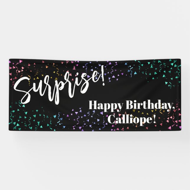 Banderoles Festif Confetti Surprise fête d'anniversaire Noir (Horizontal)