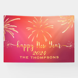 Banderoles Festive feux d'artifice Bonne année Rouge et or