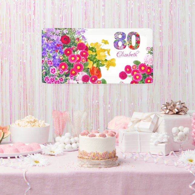 Banderoles Fête 80e anniversaire fleurs florales bouquet bann (Fête)