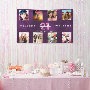 Banderoles Fête Anniversaire Purple photo collage bienvenue