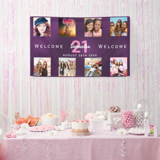 Banderoles Fête Anniversaire Purple photo collage bienvenue (Fête)