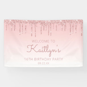 Banderoles Fête d'anniversaire 16 ans Girly Rose Paillettes D