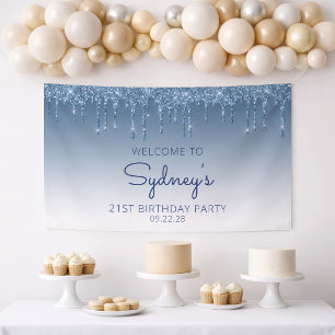 Banderoles Fête d'anniversaire 21 ans Glam Bleu Paillettes Dé