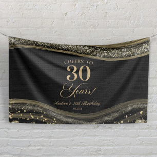 Banderoles Fête d'anniversaire 30 ans élégante noire agate or