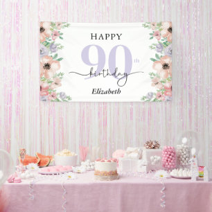 Banderoles Fête d'anniversaire 90 ans Floral Pastel Élégant 