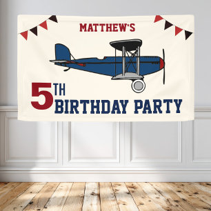Banderoles Fête d'anniversaire avion rétro bleu vintage
