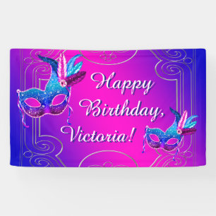 Banderoles Fête d'anniversaire bleue turquoise pourpre rose