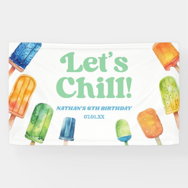 Banderoles Fête d'anniversaire Chill Blue Retro Popsicle (Horizontal)