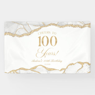 Banderoles Fête d'anniversaire de 100 ans élégante en or blan