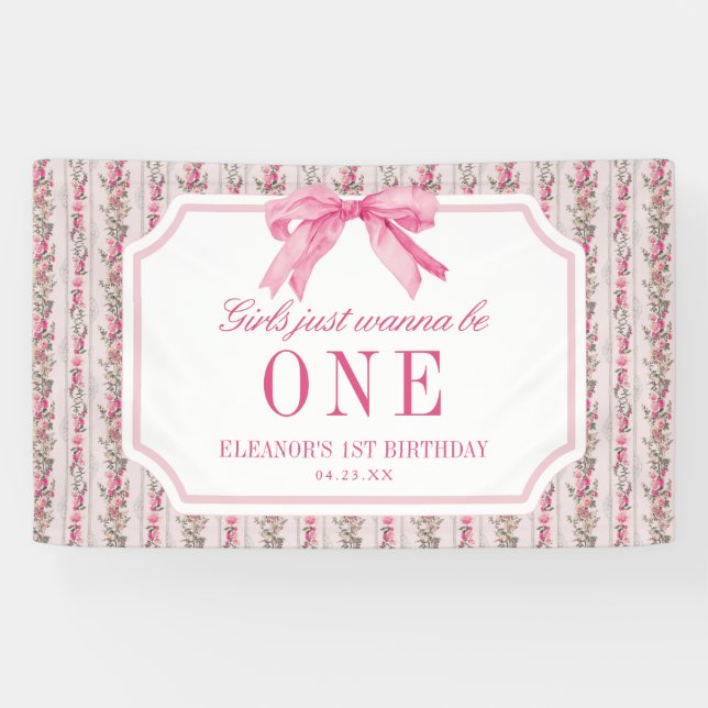 Banderoles Fête d'anniversaire de 1 an pour une fille (Horizontal)
