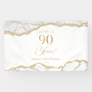 Banderoles Fête d'anniversaire de 90 ans en Agate et Or Blanc