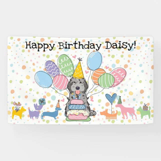 Banderoles Fête d'anniversaire de chien Cockapoo Cavapoo Blue (Horizontal)