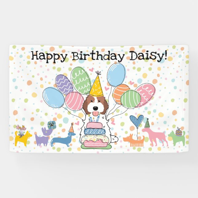 Banderoles Fête d'anniversaire de chien Cockapoo Cavapoo marr (Horizontal)