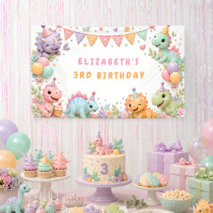 Banderoles Fête d'anniversaire de dinosaure de fille