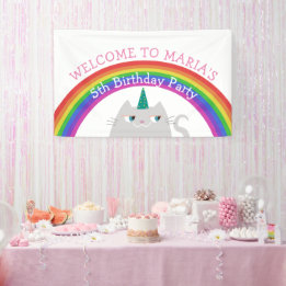Banderoles Fête d'anniversaire de fille licorne chat