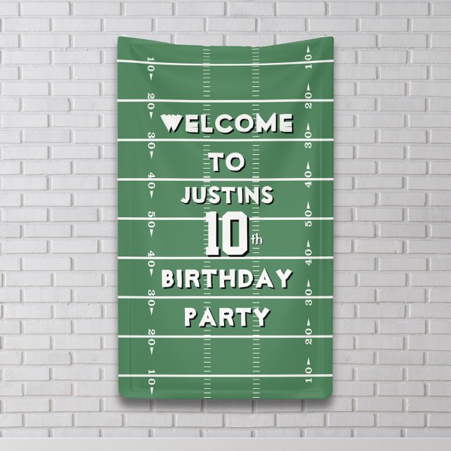 Banderoles Fête d'anniversaire de garçon Football Personnalis (Football field welcome birthday sign banner.)