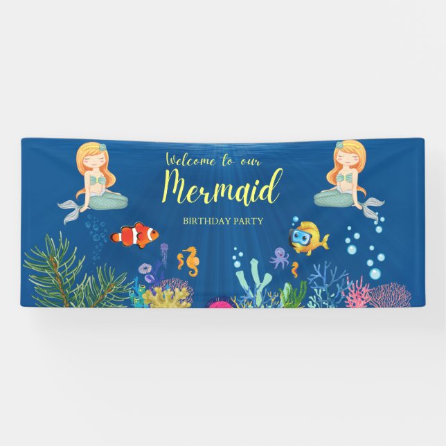 Banderoles Fête d'anniversaire de la sirène (Horizontal)