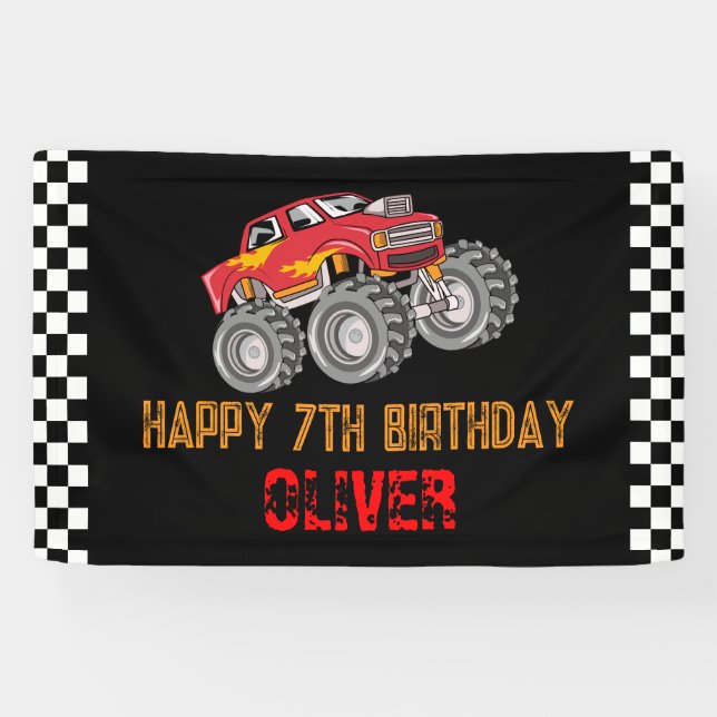 Banderoles Fête d'anniversaire de Monster Truck Kid (Horizontal)