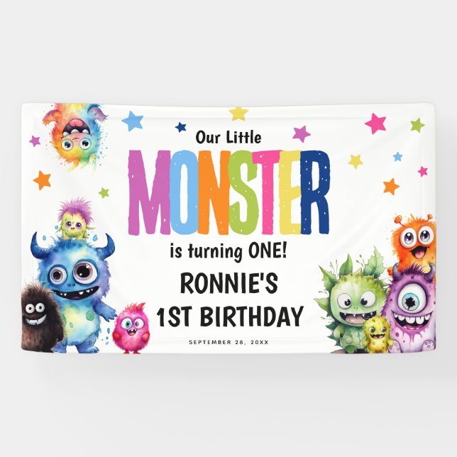 Banderoles Fête d'anniversaire de notre petit monstre (Horizontal)