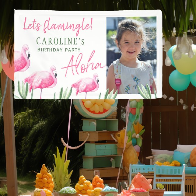 Banderoles Fête d'anniversaire de plage de flamingo rose trop (Créateur téléchargé)