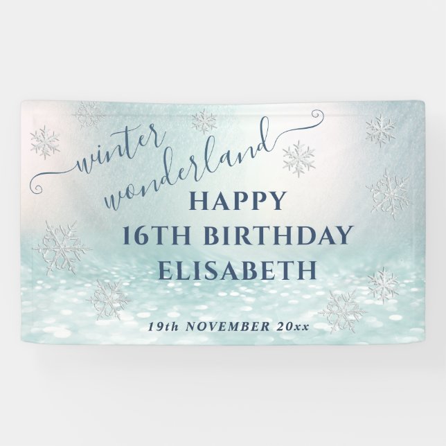Banderoles Fête d'anniversaire d'hiver au pays des merveilles (Horizontal)