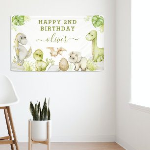 Banderoles Fête d'anniversaire dinosaure aquarelle pour enfan