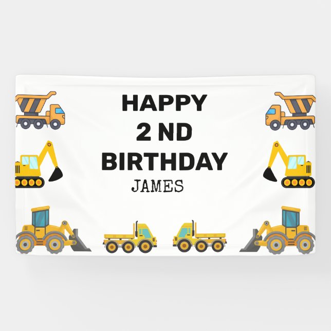 Banderoles Fête d'anniversaire du camion de construction (Horizontal)