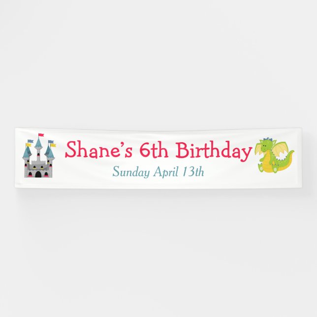 Banderoles Fête d'anniversaire du dragon et du château (Horizontal)