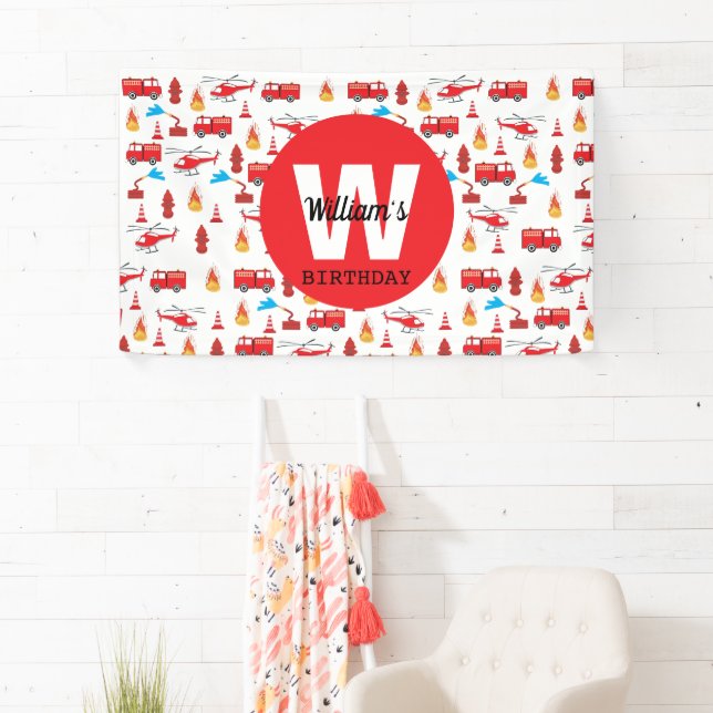 Banderoles Fête d'anniversaire du moteur de camion de pompier (En situation)