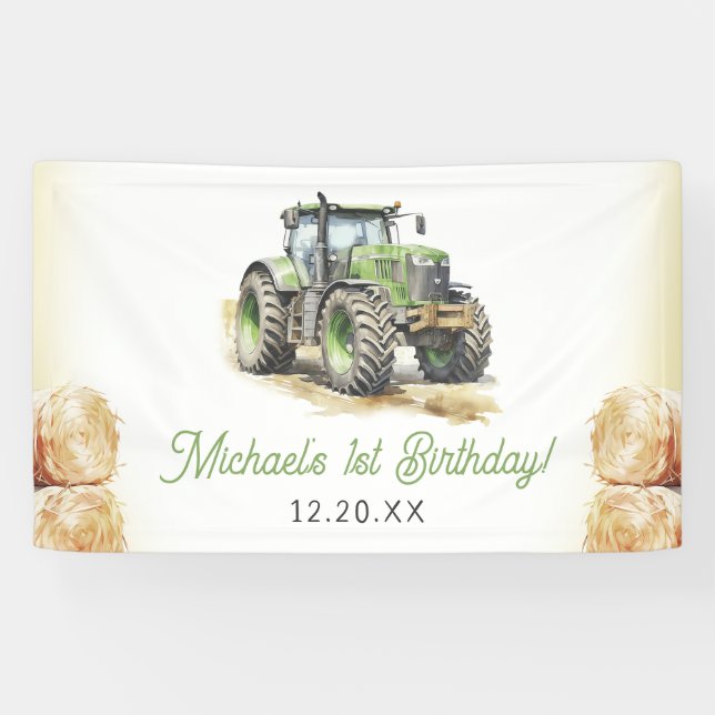 Banderoles Fête d'anniversaire du tracteur aquarelle (Horizontal)