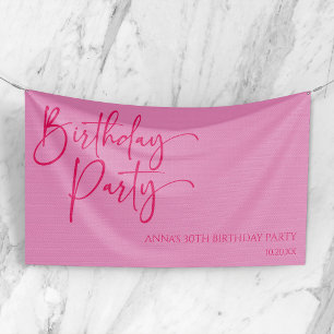 Banderoles Fête d'anniversaire minimaliste moderne rose vif