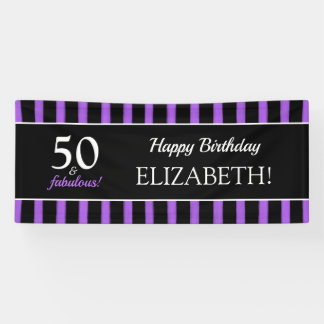 Banderoles Fête d'anniversaire moderne violet et noir 50 ans