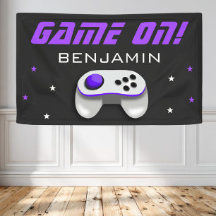 Banderoles Fête d'anniversaire pourpre de jeu vidéo