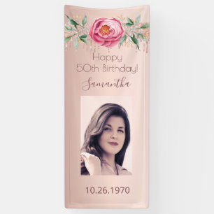 Banderoles fête d'anniversaire rose or photo parties scintill