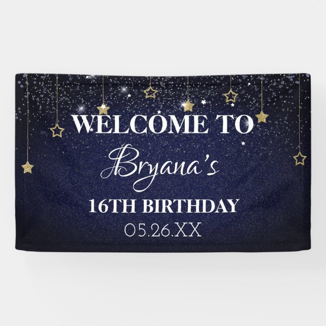 Banderoles Fête d'anniversaire sous les étoiles nuit étoilée  (Horizontal)