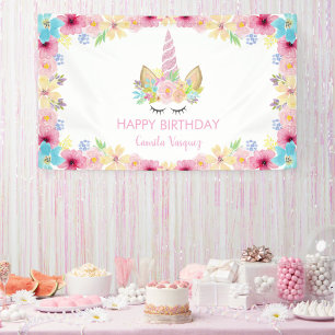 Banderoles Fête d'anniversaire Unicorn Floral Magique et colo