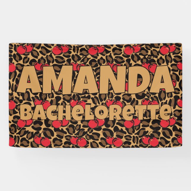Banderoles Fête de Bachelorette Personnalisée Leopard Cherrie (Horizontal)