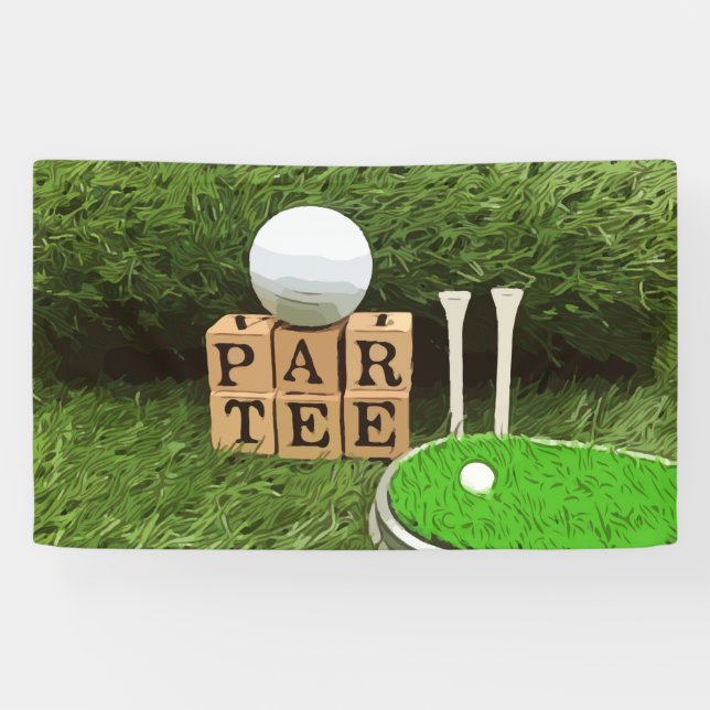 Banderoles Fête de golf avec Par Tee sur une aquarelle verte (Horizontal)