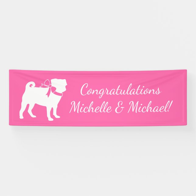 Banderoles Fête de la fête du chien Carlin rose (Horizontal)