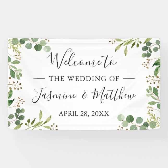 Banderoles Fête de mariage aux feuilles vertes d'eucalyptus (Horizontal)