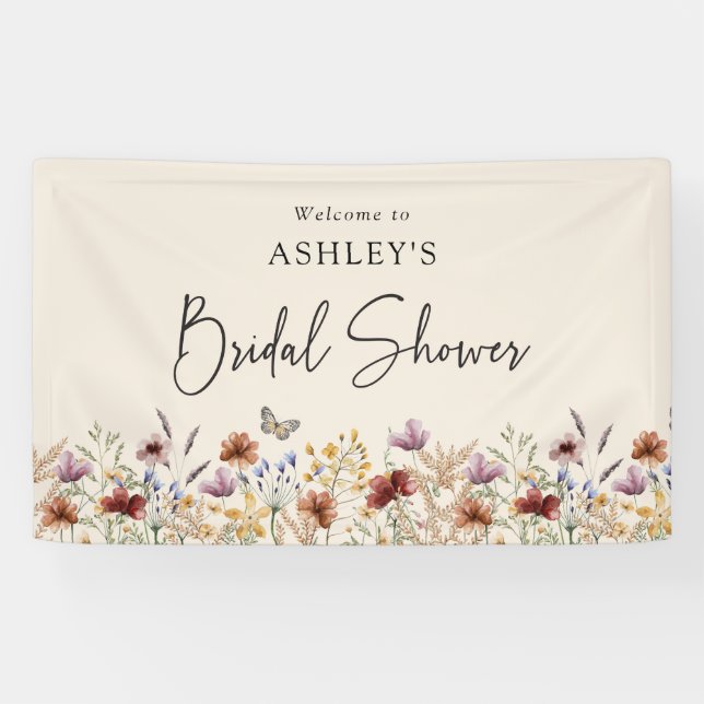 Banderoles Fête de mariage champêtre avec des fleurs sauvages (Horizontal)