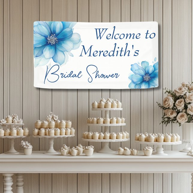 Banderoles Fête de mariage floral bleu élégant (Créateur téléchargé)