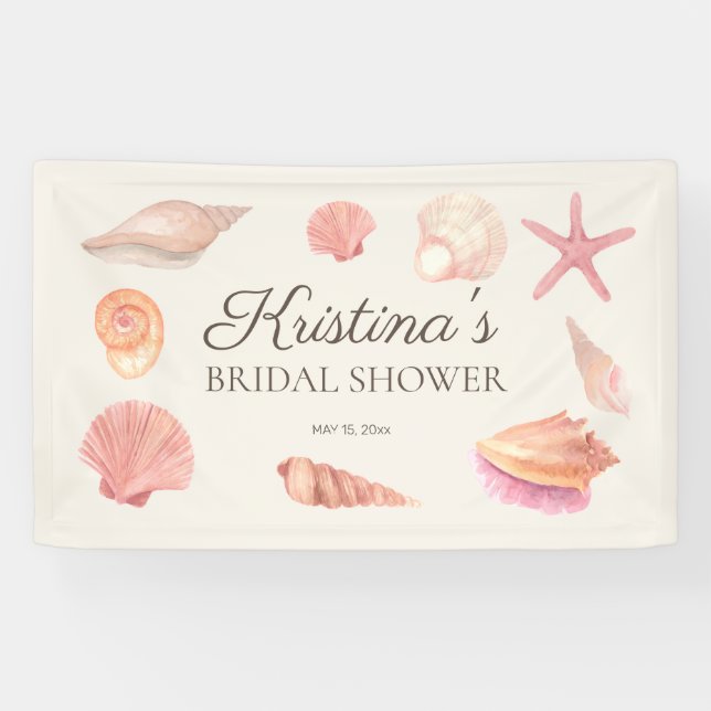 Banderoles Fête de Mariage sur la Plage Coquillages Roses (Horizontal)