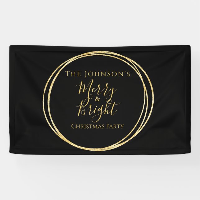 Banderoles Fête de Noël Joyeux et brillant Black Gold (Horizontal)