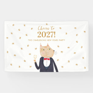 Banderoles Fête de Nouvel An 2027 Personnalisée avec un Chat