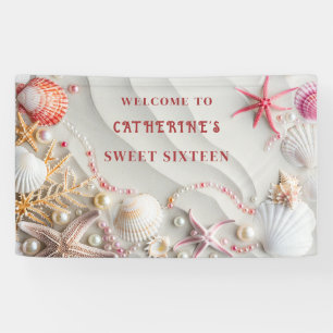 Banderoles Fête de Sweet Sixteen plage coquillages perles cor