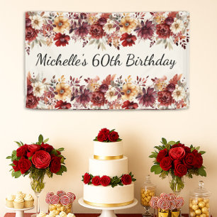 Banderoles Fête des 60 ans couleur crème et burgundy aquarell
