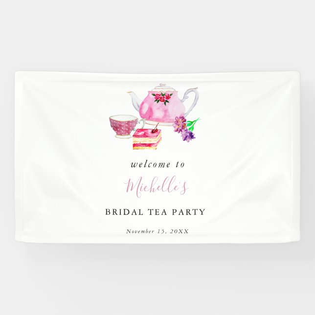 Banderoles Fête des mariées de bienvenue Tea Party Pink Aquar (Horizontal)