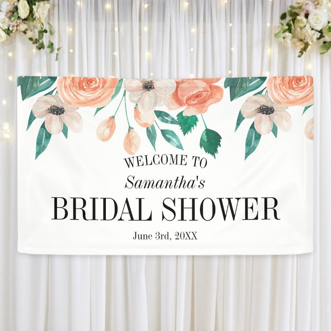 Banderoles Fête des mariées de pêche élégante personnalisée (Elegant Peach Bridal Shower Personalized Banner
)